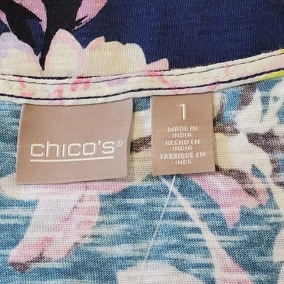 Chico's Blooming Happiness Scoop Neck Asymmetrical Grommet Tunic Size S - Picture 7 of 10